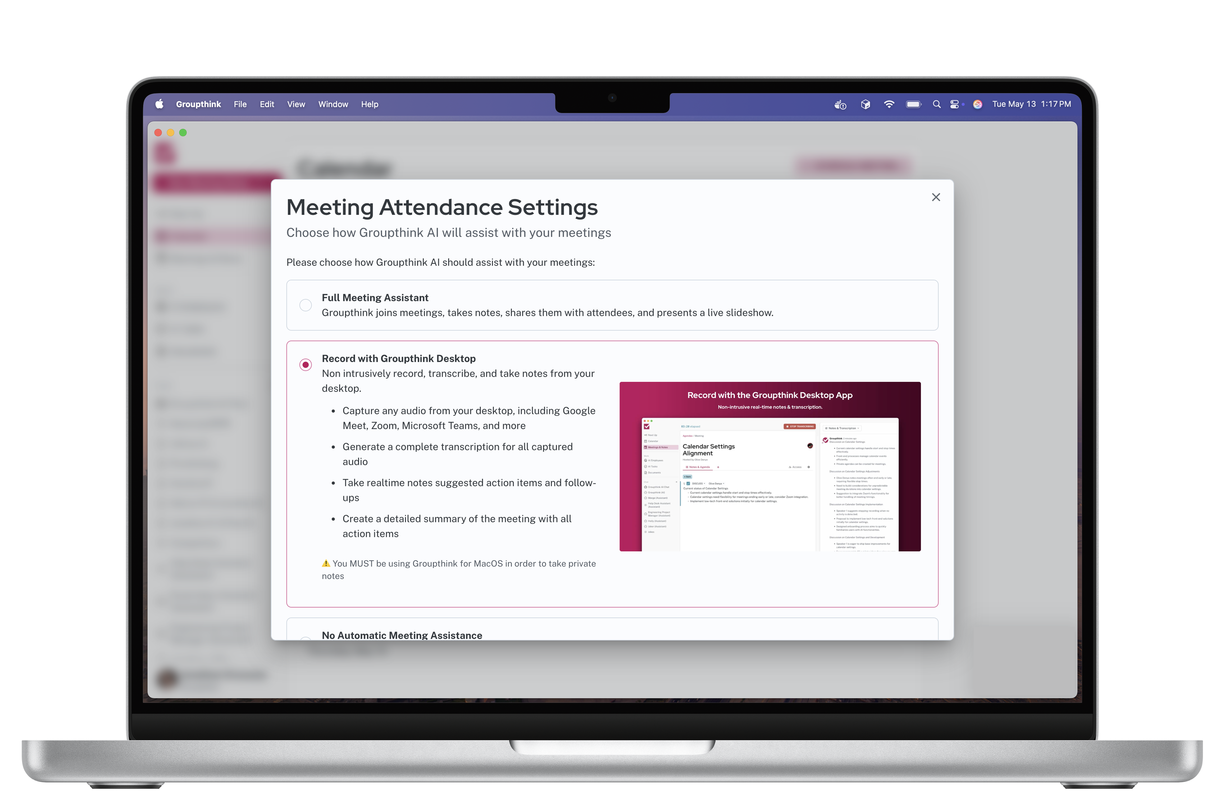 Groupthink Recording Options Settings